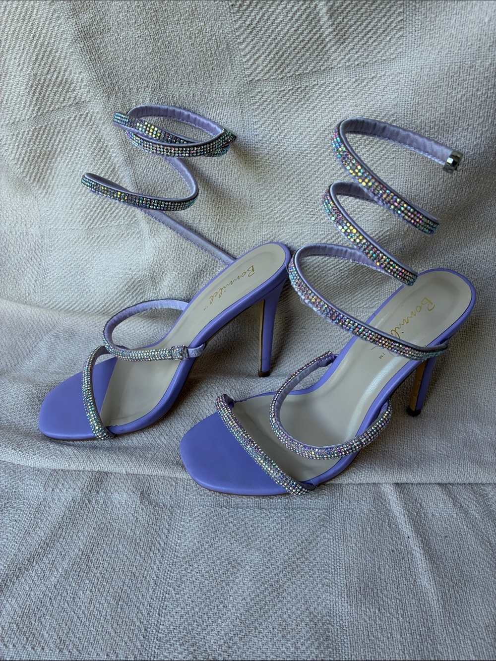 Bonnibel Lilac Rhinestone Spiral-Strap Stilettos
